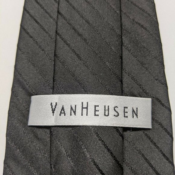 Van Heusen All Black Style Striped Silk Necktie - Picture 4 of 5